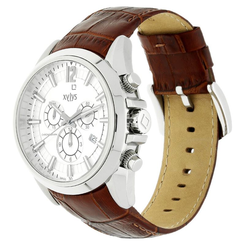 Xylys Quartz Chronograph Silver Dial Leather Strap Watch for Men - image number 1