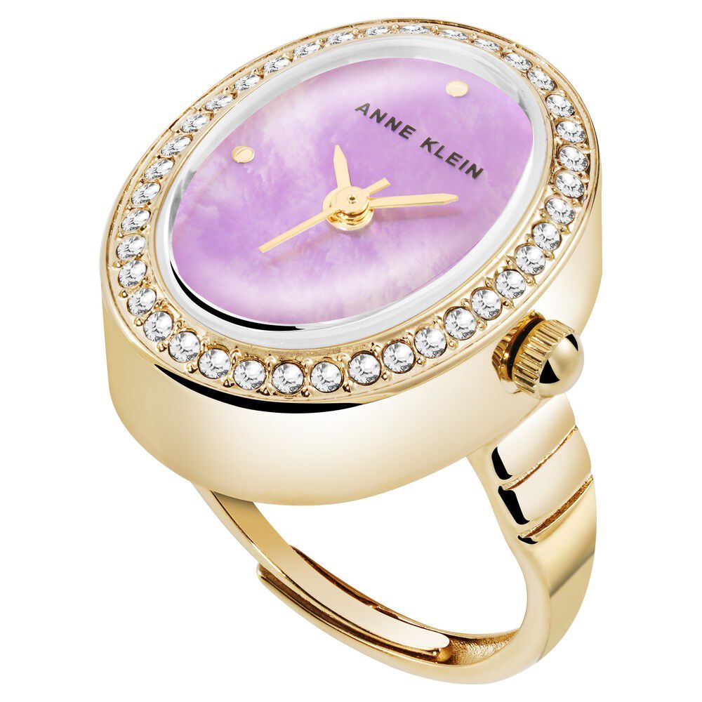 Anne Klein Quartz Analog Purple Dial Golden Metal Ring Watch For Women-image-7