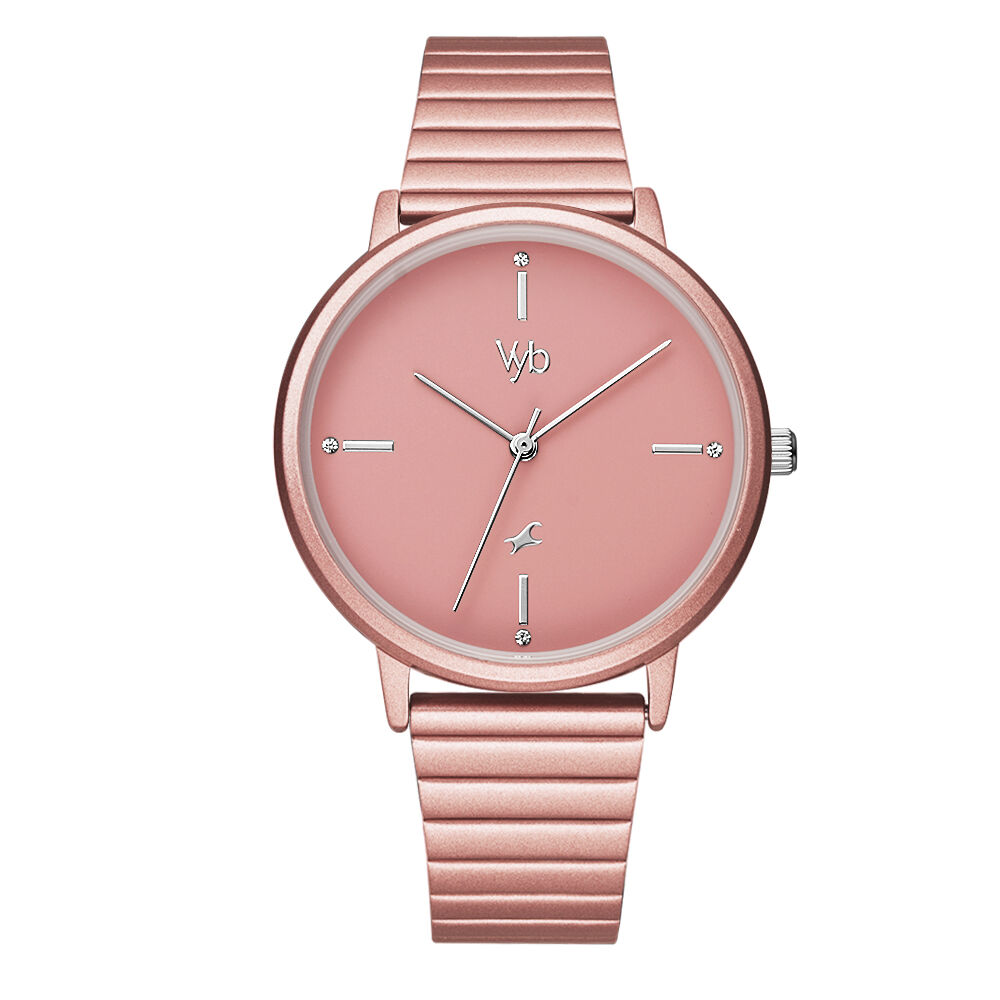 Buy Online Fastrack Vyb Bliss Quartz Analog Pink Dial Stainless Steel Strap Watch for Girls fv60021km04w Titan
