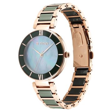 Purple Ceramics Green Dial Steel & Ceramic Strap Watch for Women