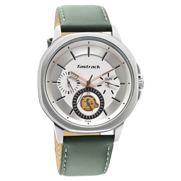 Fastrack Exuberant Quartz Multifunction White Dial Leather Strap Watch for Guys