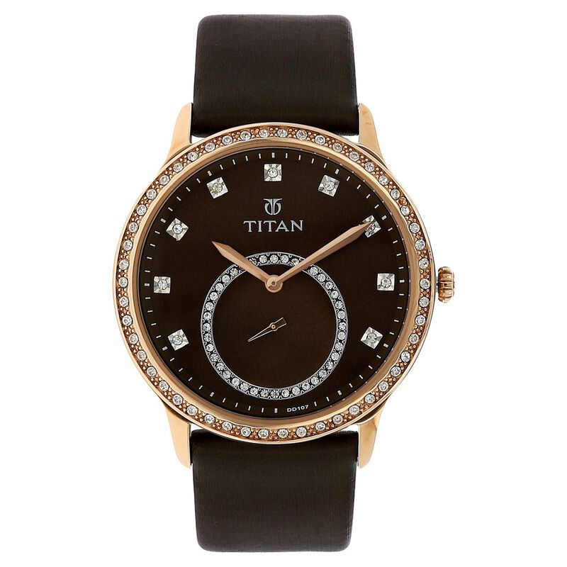 Buy Online Titan Quartz Analog Brown Dial Leather Strap Watch for Women