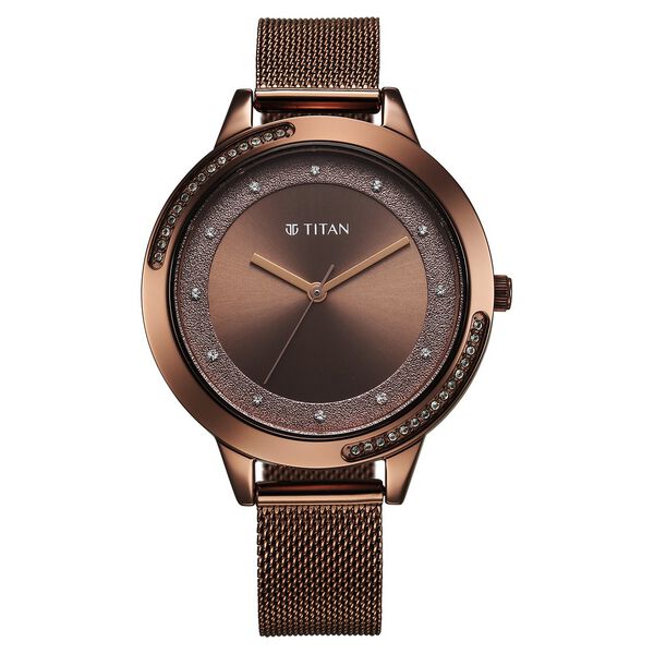 Titan Razzle Dazzle Quartz Analog Brown Dial Stainless Steel Mesh Strap Watch For Women - image number 0