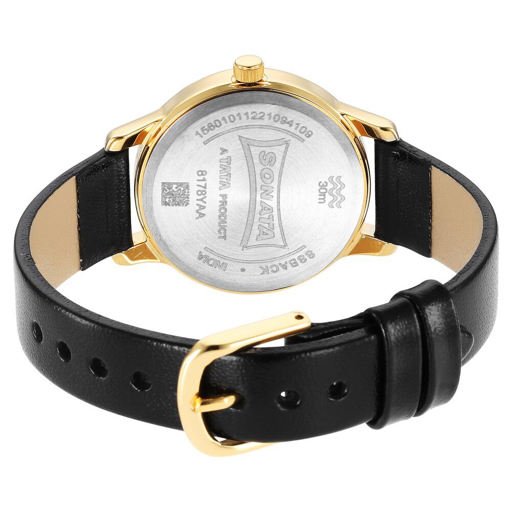 Buy Online Sonata Classic Gold Black Dial Leather Strap Watch for Women nr8178yl01 Titan