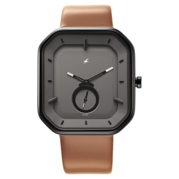 Fastrack After Dark Grey Dial Leather Strap Watch for Guys