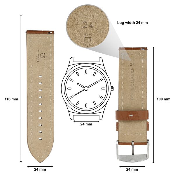 24 mm Tan Genuine Leather Strap for Men - image number 1