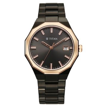 Titan Regalia Dodecagon Quartz Analog with Date Grey Dial Black Stainless Steel Strap Watch For Men