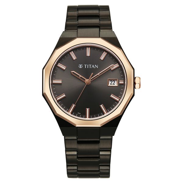 Titan Regalia Dodecagon Quartz Analog with Date Grey Dial Black Stainless Steel Strap Watch For Men - image number 0