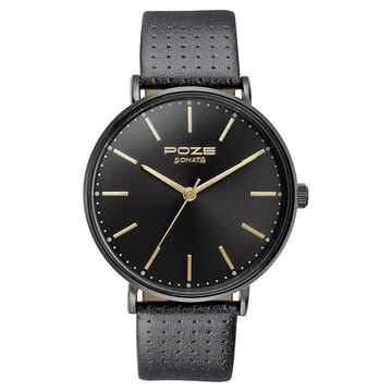 Sonata Poze Quartz Analog Black Dial Leather Strap Watch for Men