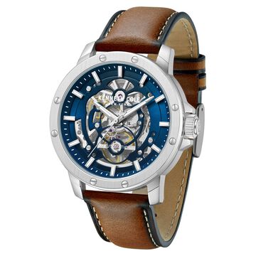 Kenneth Cole Automatic Blue Dial Brown Leather Strap Watch For Men