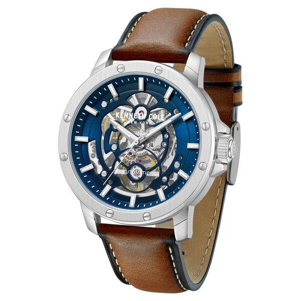 Kenneth Cole Automatic Blue Dial Brown Leather Strap Watch For Men - image number 1