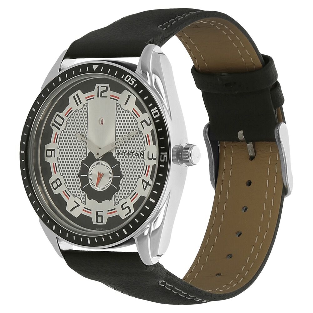 Titan Quartz Analog Silver Dial Leather Strap Watch for Men