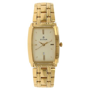Titan Quartz Analog with Date Champagne Dial Stainless Steel Strap Watch for Men