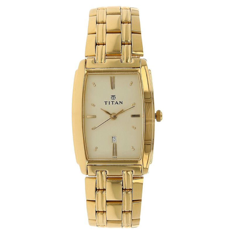 Titan Quartz Analog with Date Champagne Dial Stainless Steel Strap Watch for Men