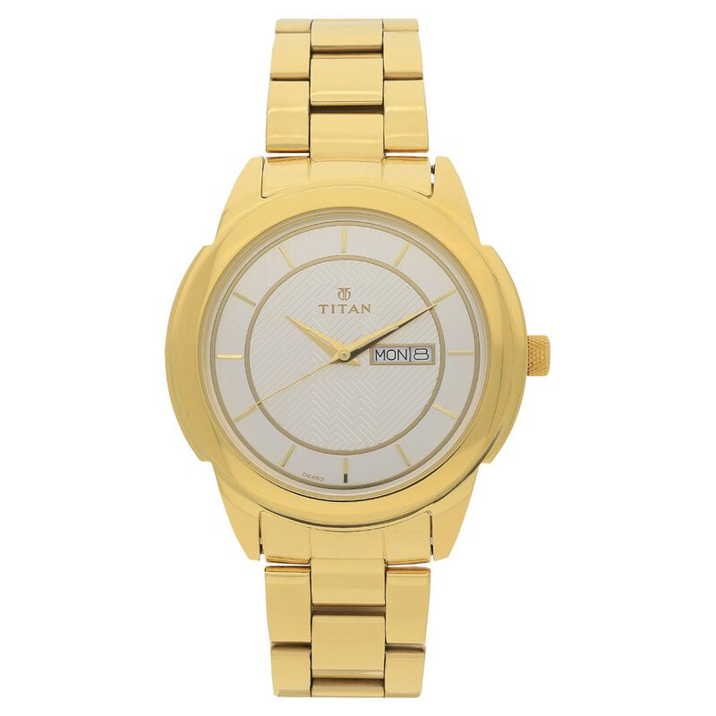 Titan Quartz Analog with Day and Date White Dial Stainless Steel Strap Watch for Men