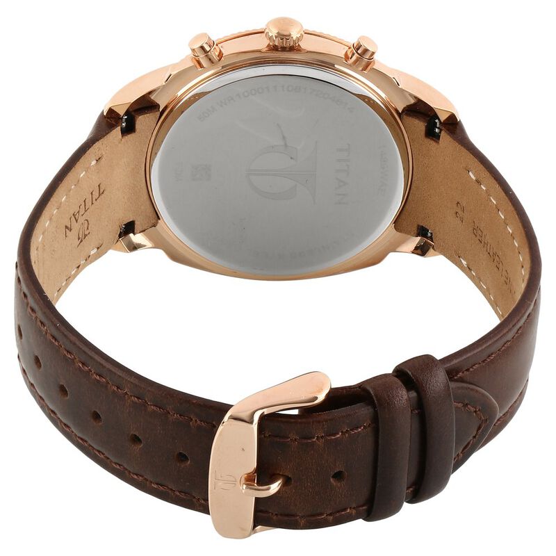 Titan Chrono Classic Brown Dial Chronograph Leather Strap watch for Men - image number 3