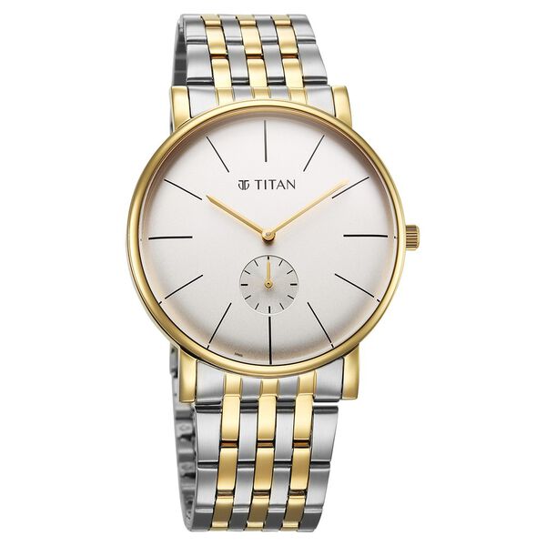 Titan Elegance Analog with Small Second and White Dial Stainless Steel Two Toned Strap Watch for Men - image number 1