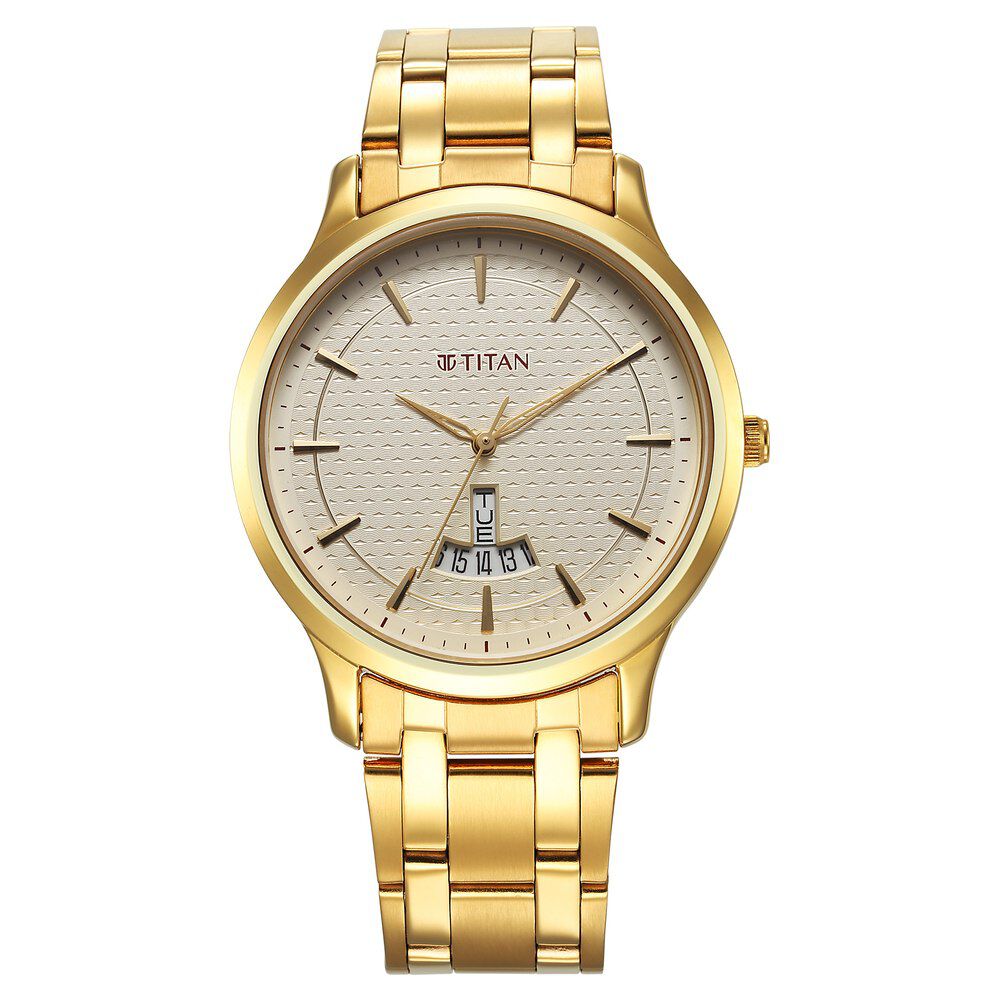 Buy Online Titan Karishma Quartz Analog Champagne Dial Stainless Steel Strap Watch for Men 1825ym12 Titan