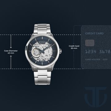 Titan Metal Mechanicals Blue Dial Silver Stainless Steel Strap Watch for Men