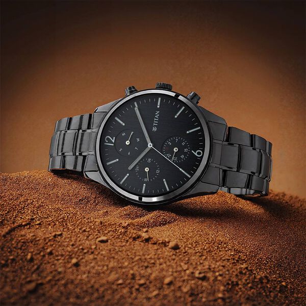 Titan Workwear Multifunction Black Dial Black Metal Strap Watch For Men - image number 1