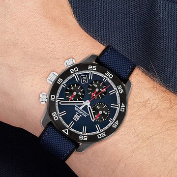 Tommy Hilfiger Quartz Chronograph Blue Dial Black Silicone Strap Watch For Men