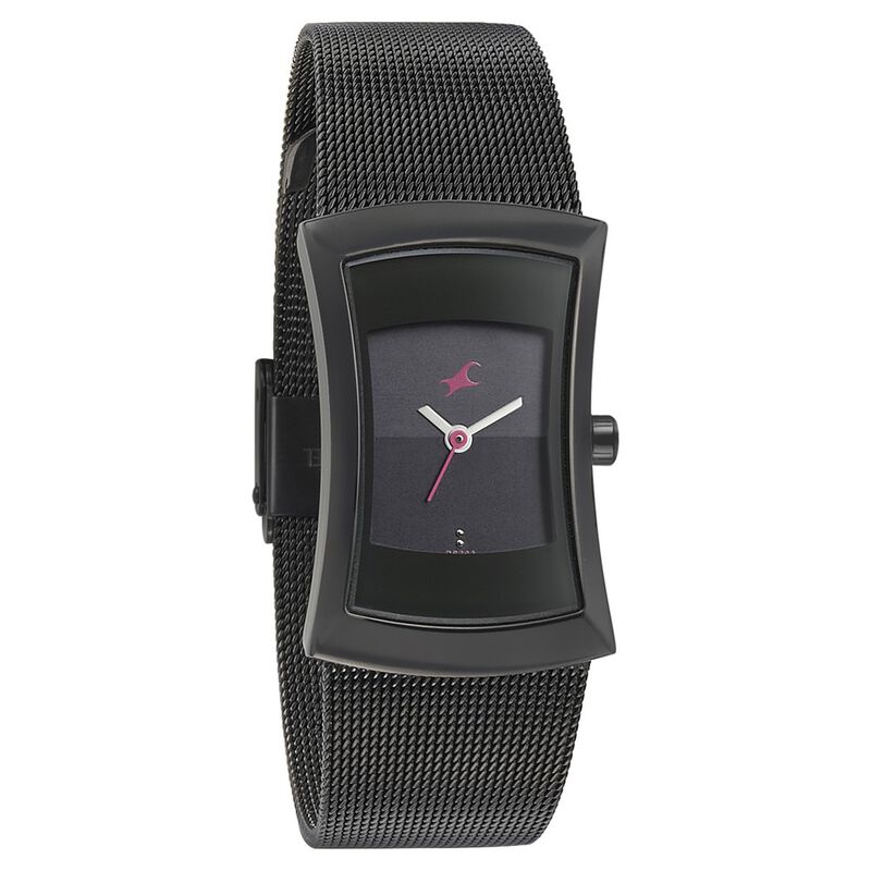 Fastrack Pulse Quartz Analog Black Dial Stainless Steel Strap Watch for Girls