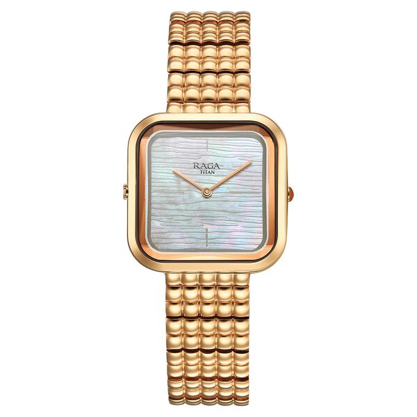 Titan Raga Glimmers Quartz Analog Mother of Pearl Dial Rose Gold Metal Strap Watch For Women - image number 1
