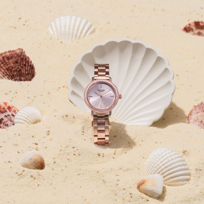Sonata Poze Quartz Analog Pink Dial Stainless Steel Strap Watch For Women