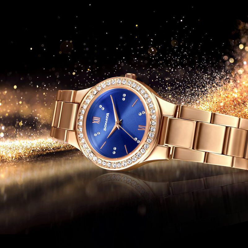 Sonata Blush It Up Blue Dial Women Watch With Stainless Steel Strap