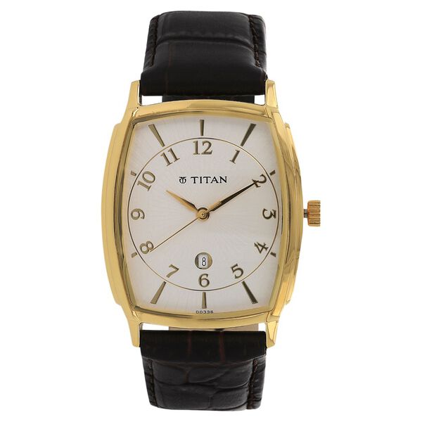 Titan Quartz Analog with Date Silver Dial Leather Strap Watch for Men - image number 0