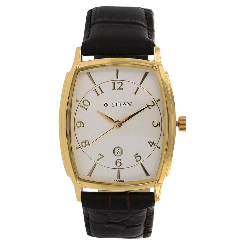 Titan Quartz Analog with Date Silver Dial Leather Strap Watch for Men