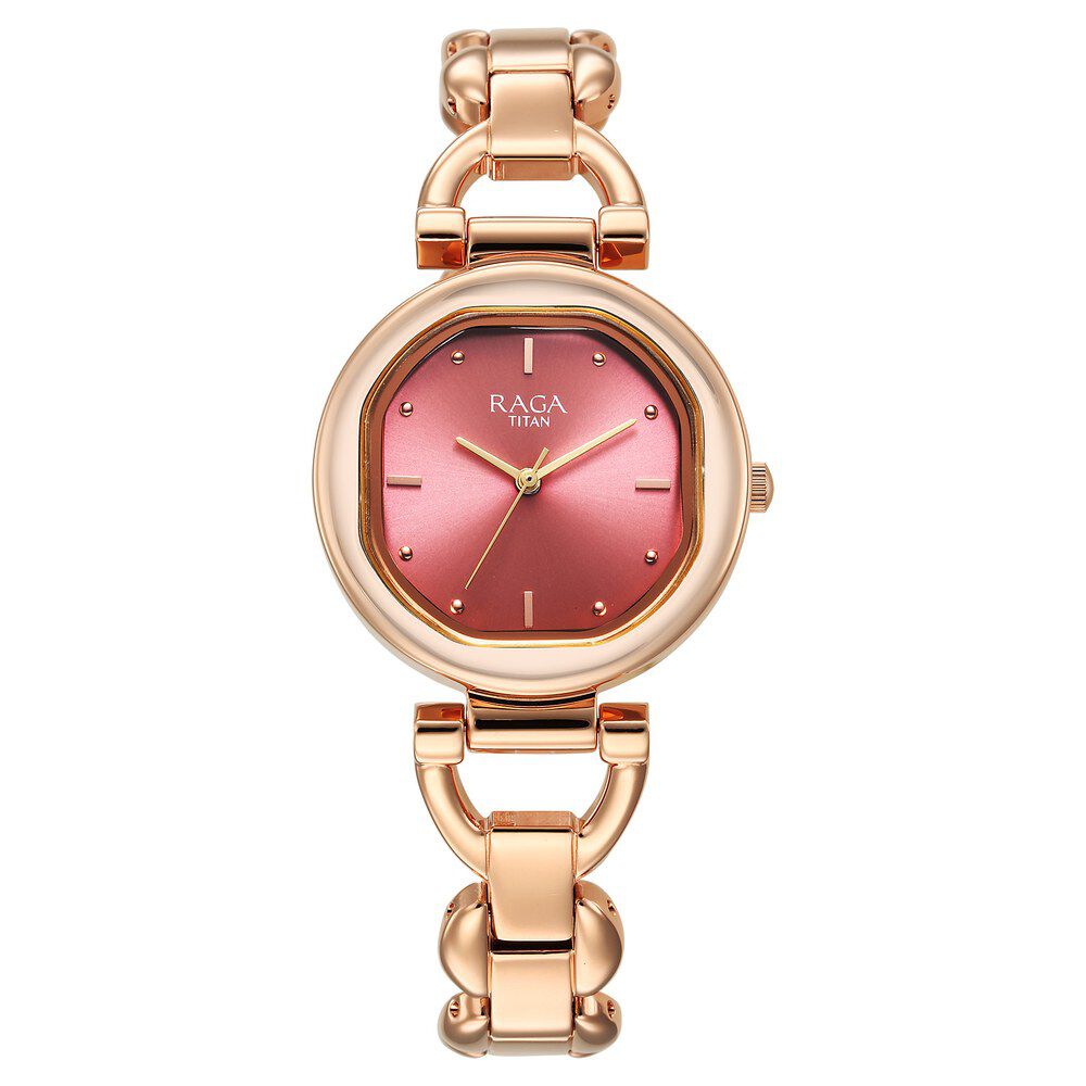 Buy Online Titan Raga Showstopper Quartz Analog Pink Dial Metal Strap Watch For Women 95301wm01 p Titan
