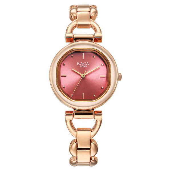 Titan Raga Showstopper Quartz Analog Pink Dial Metal Strap Watch For Women - image number 0