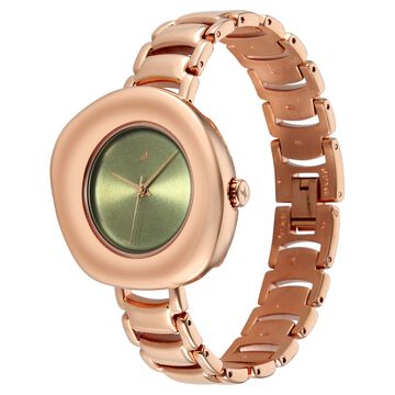 Fastrack Analog Green Dial Women's Watch with Rose Gold Metal Bracelet