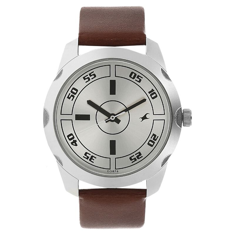 Fastrack Quartz Analog Silver Dial Leather Strap Watch for Guys