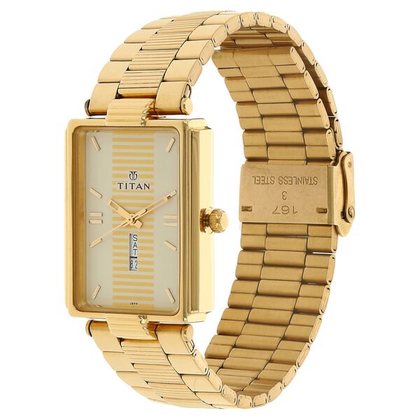 Titan Quartz Analog with Day and Date Champagne Dial Stainless Steel Strap Watch for Men - image number 1