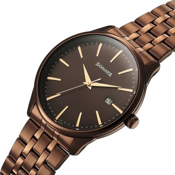 Sonata Eternia Quartz Analog with Date Brown Dial Metal Strap Watch For Men