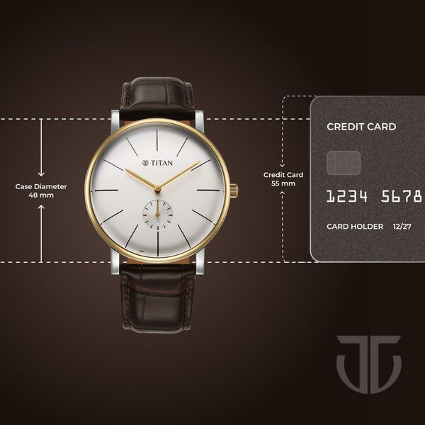Titan Elegance Analog with Small Second and White Dial Brown Leather Strap Watch for Men - image number 3