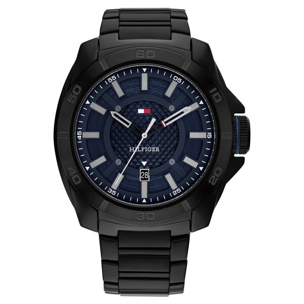 Tommy Hilfiger Quartz Analog with Date Blue Dial Black Stainless Steel Strap Watch for Men - image number 0