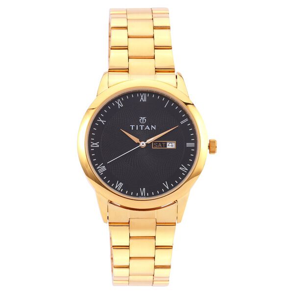 Titan Quartz Analog with Day and Date Black Dial Stainless Steel Strap Watch for Men - image number 0