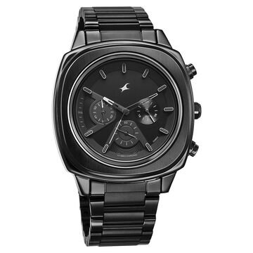 Fastrack Kronos Chronograph Black Dial Black Stainless Steel Strap Watch For Guys