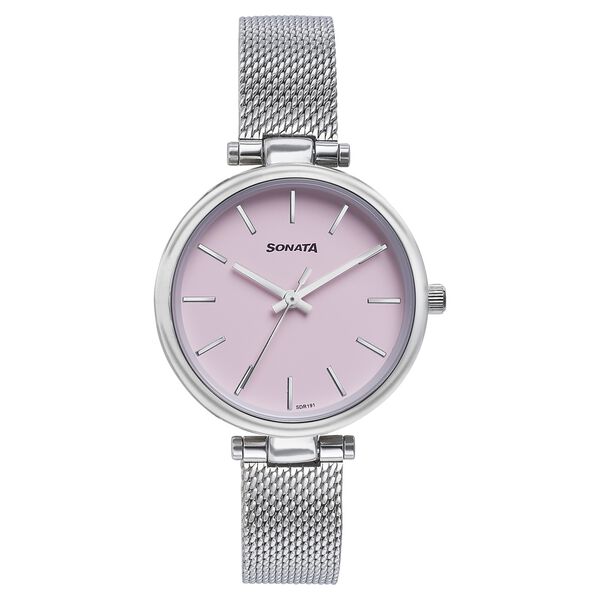 Sonata Wedding Quartz Analog Purple Dial Stainless Steel Strap Watch For Women - image number 0