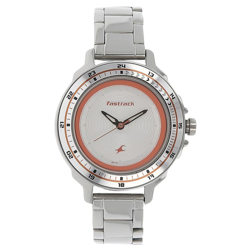 Fastrack Quartz Analog Silver Dial Stainless Steel Strap Watch for Girls