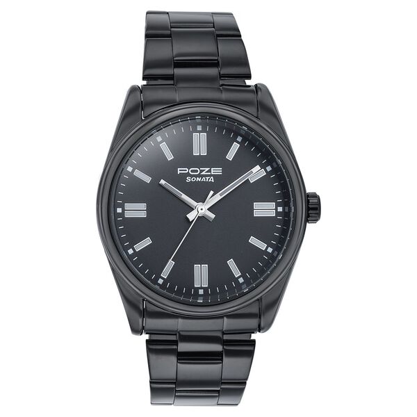 Sonata Poze Quartz Analog Black Dial Black Metal Strap Watch For Men - image number 1