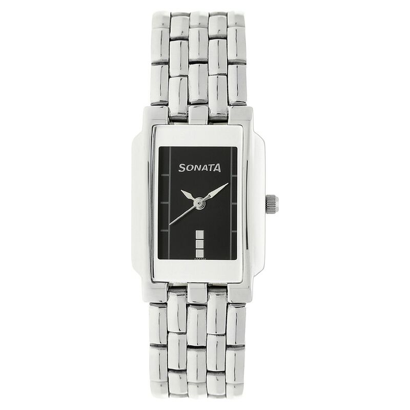 Sonata Quartz Analog Black Dial Metal Strap Watch for Women