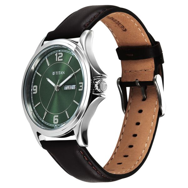 Buy Online Titan Neo Arabic Analog with Day Date Green Dial Brown ...