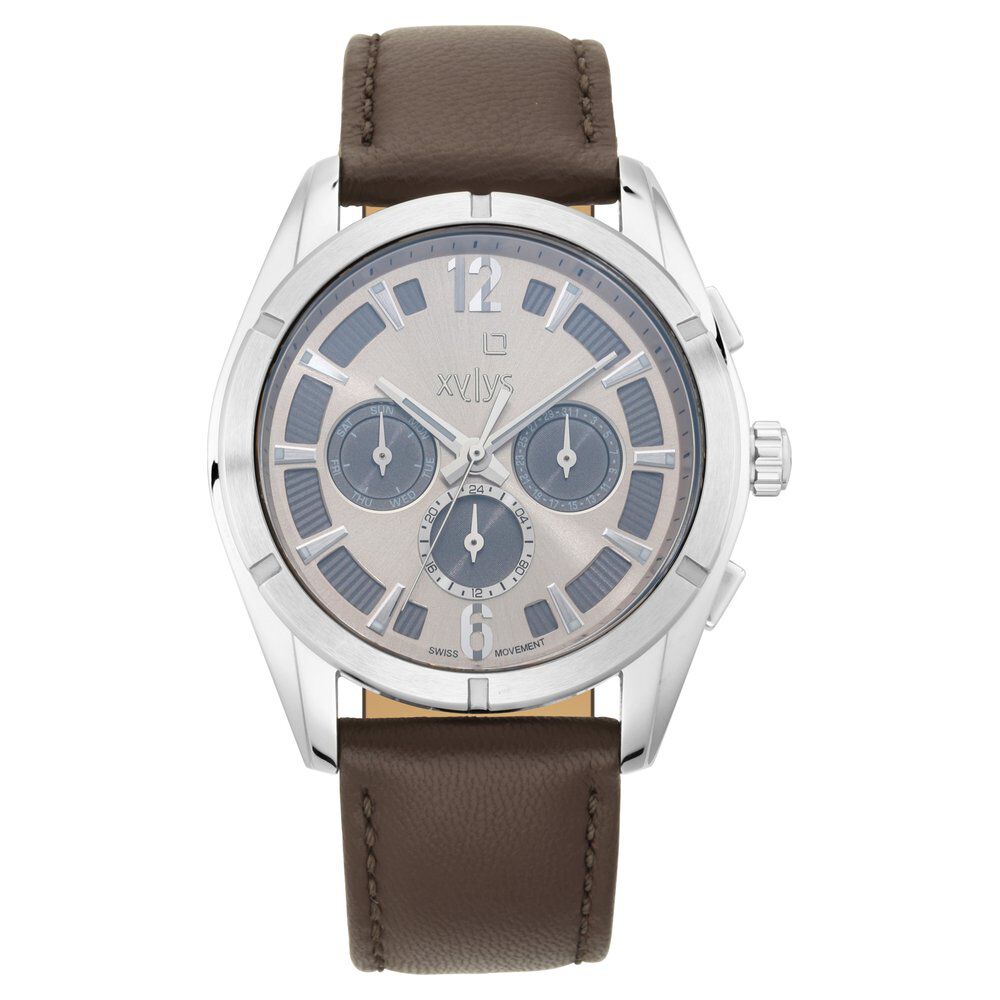 S☆ Buy Online Xylys Swiss Multifunction Brown Leather Strap Beige