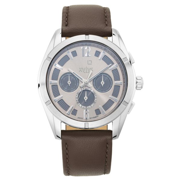 Xylys Swiss Multifunction Brown Leather Strap Beige Dial Watch For Men - image number 1