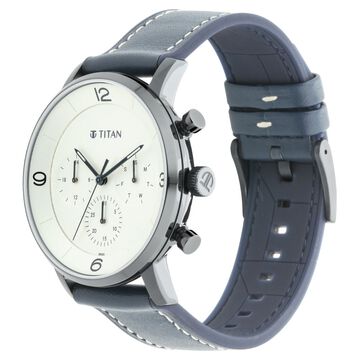 Titan Athleisure Silver Dial Quartz Multifunction Leather Strap Watch for Men