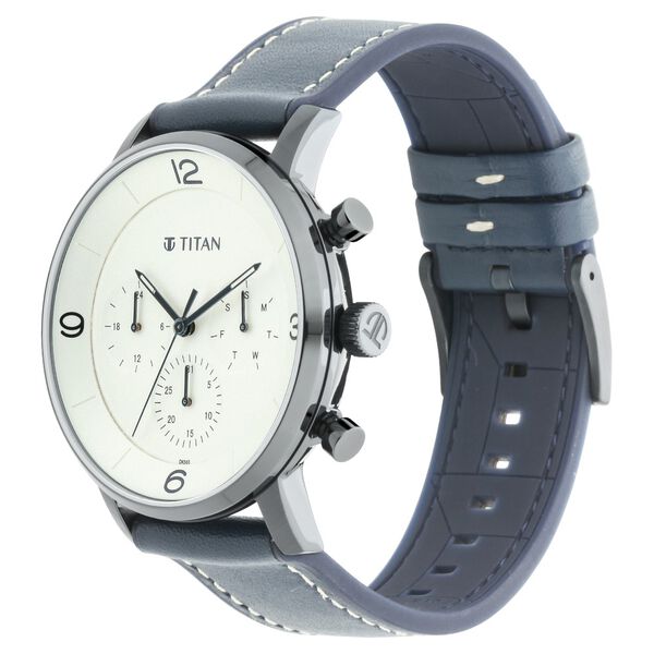 Titan Athleisure Silver Dial Quartz Multifunction Leather Strap Watch for Men - image number 2
